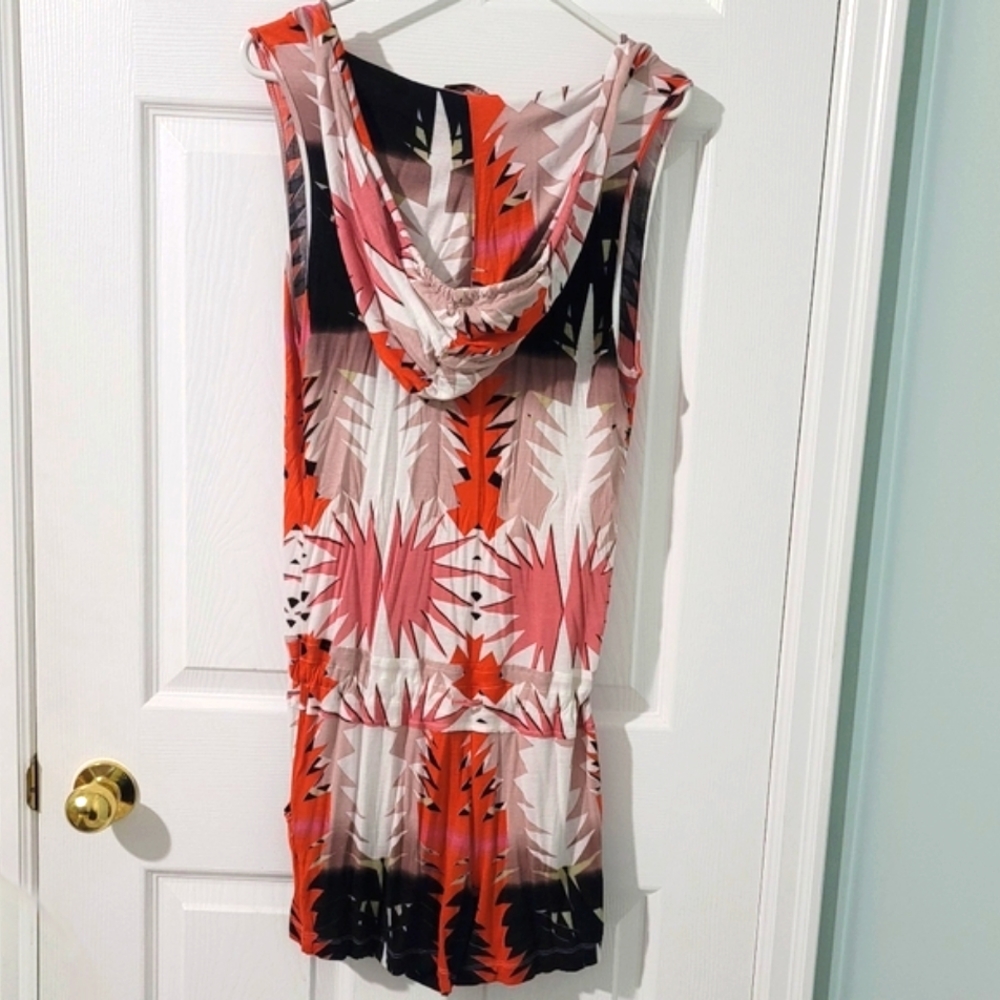 BCBG MaxAzria Women's Cactus Print Short Hooded Rompers Size L